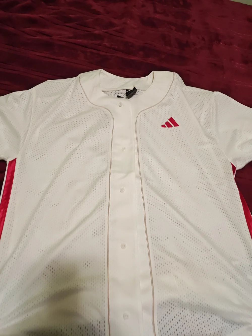 Adidas Men’s White Mesh Baseball Jersey with Red Logo